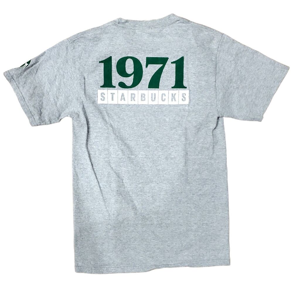 STARBUCKS Coffee Shirt Adult Small Gray 1971-2021 50 YEARS Logo Spell Out Promo